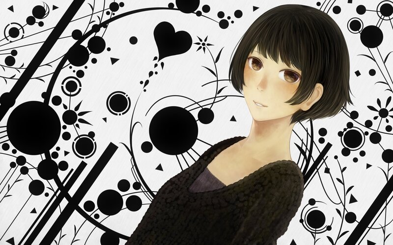 Anime Girl with Short Hair — Black, Calm, Digital Art