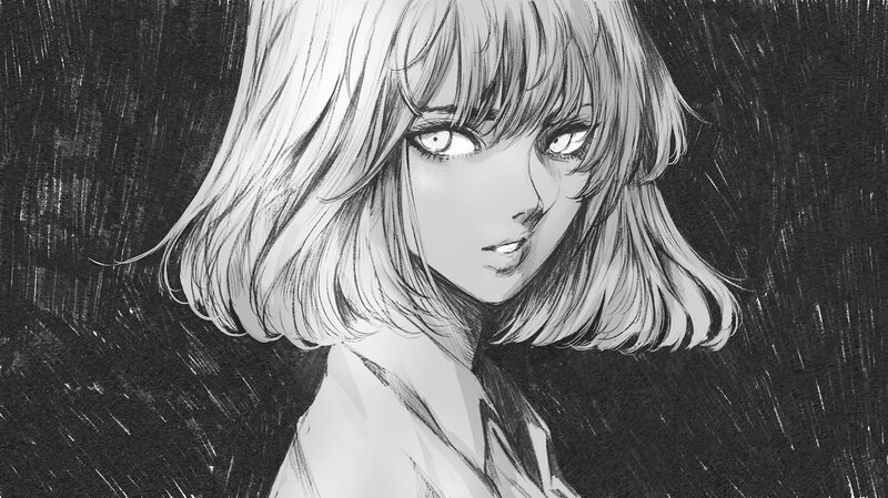 Anime Girl with Short Hair — Black, Dramatic, Manga, Eyes
