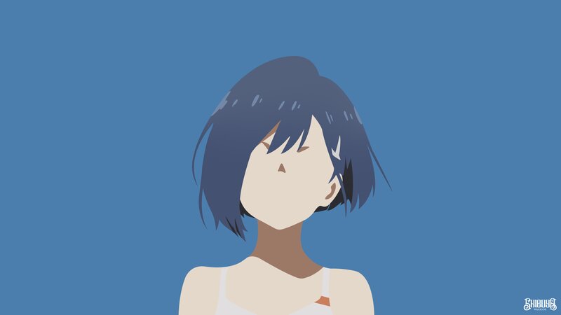 Anime Girl with Short Hair — Blue, Calm, Blue Background