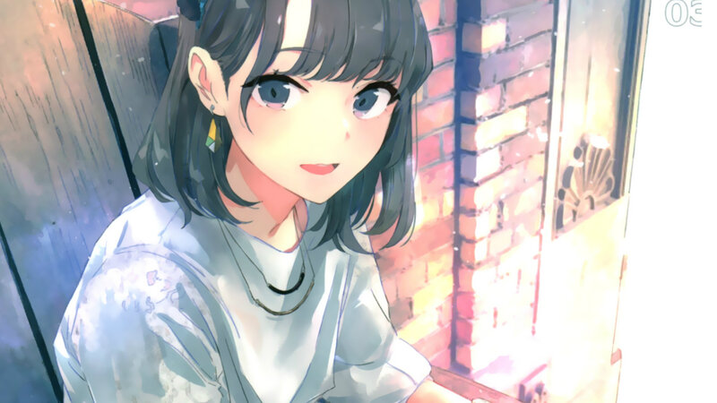 Anime Girl with Short Hair — Blue, Calm, Sunset