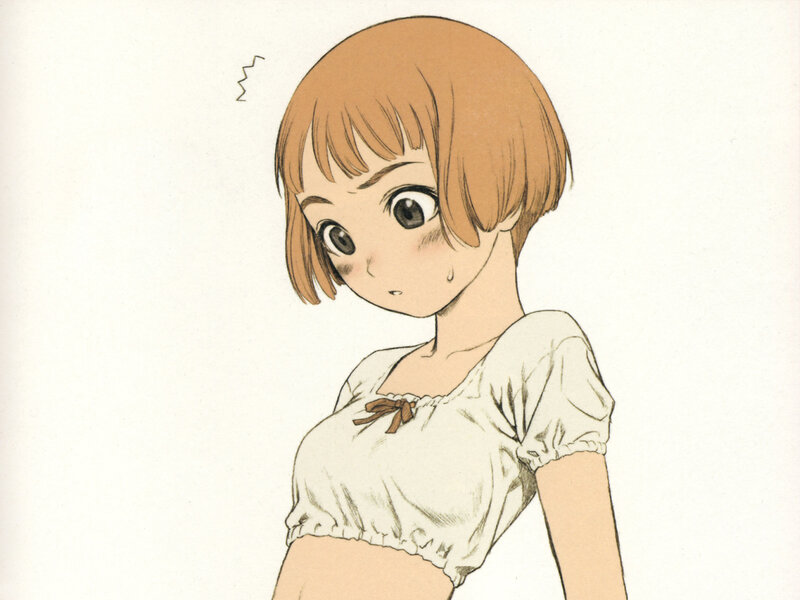 Anime Girl with Short Hair — Brown, Shy
