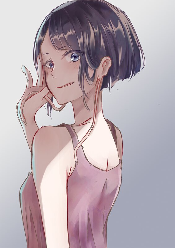 Anime Girl with Short Hair — Purple, Calm