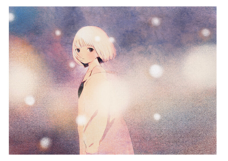 Anime Girl with Short Hair — Purple, Dreamy