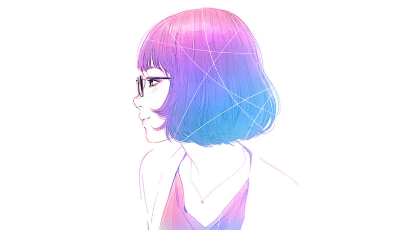 Anime Girl with Short Hair — Purple, Serene