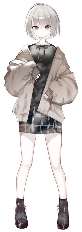 Anime Girl with Short Hair — White, Neutral, Digital Art