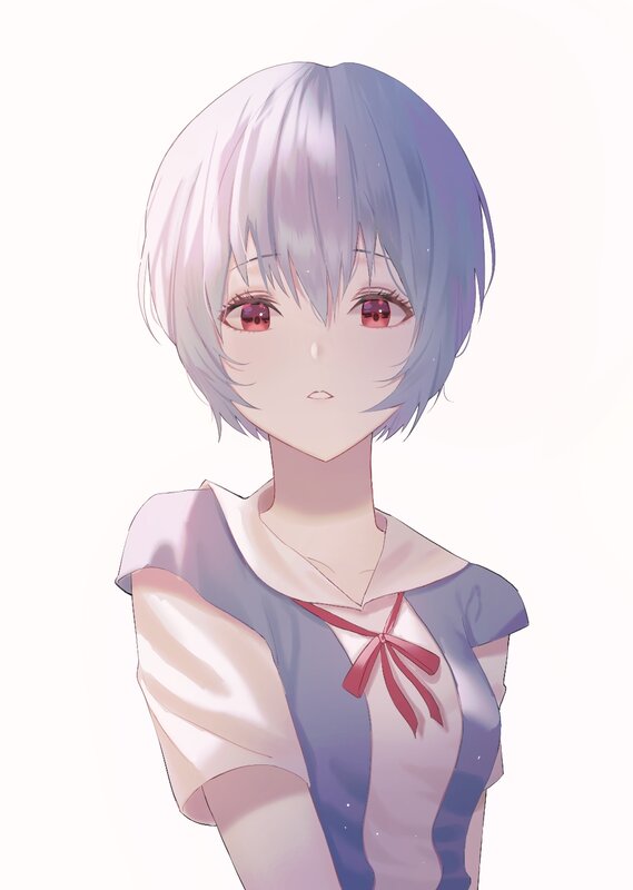 Anime Girl with Short Hair — White, Neutral, Red Eyes