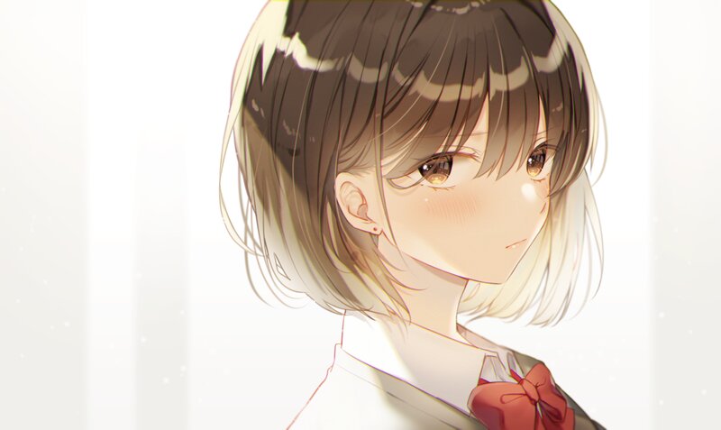 Anime Girl with Short Hair — White, Serene, School Uniform