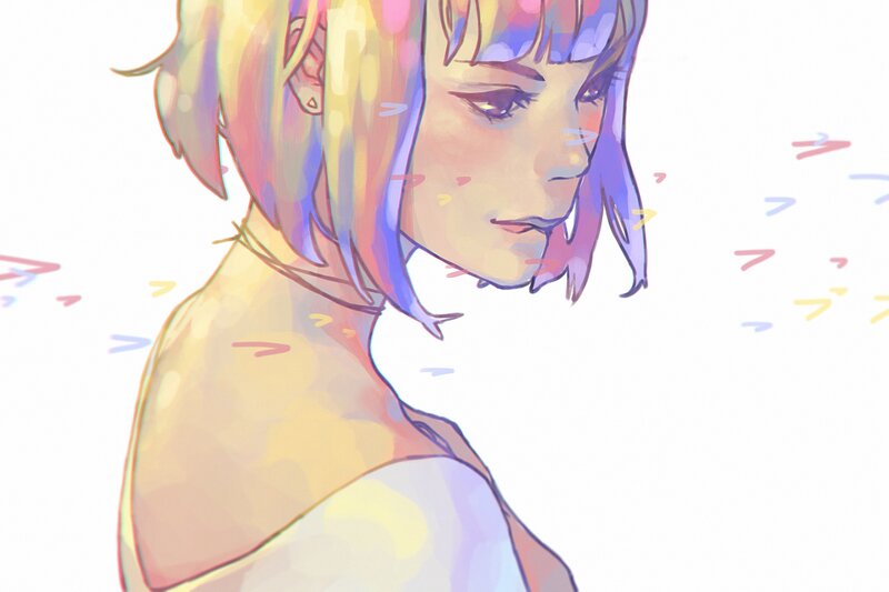 Anime Girl with Short Hair — Yellow, Calm