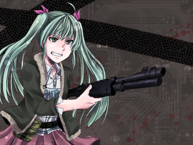 Anime Girl with Shotgun — Green