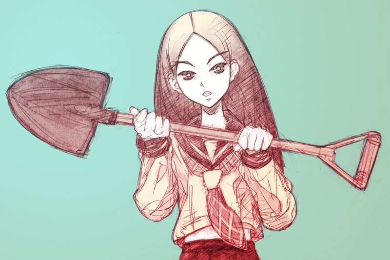anime girl with shovel