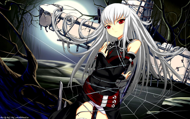 Anime Girl with Silver Hair — Black, Dramatic, Night