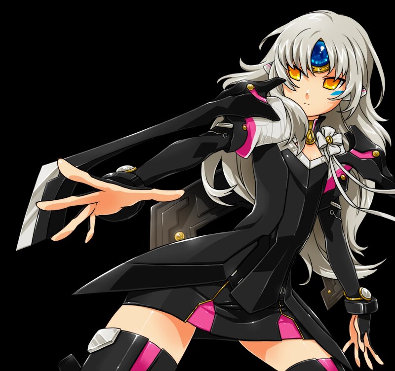 Anime Girl with Silver Hair — Black, Dramatic, Sword