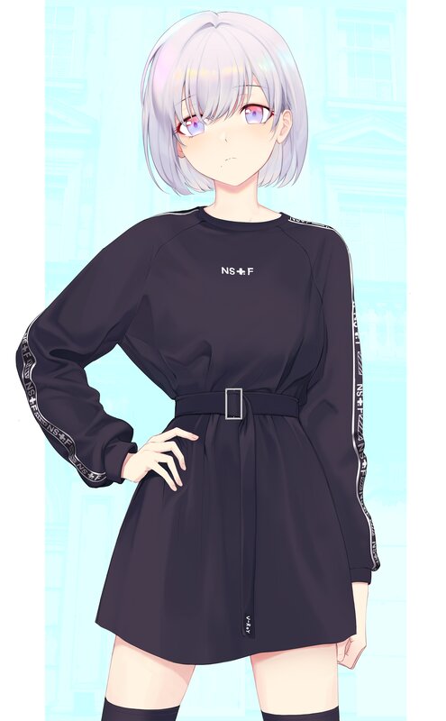 Anime Girl with Silver Hair — Black, Neutral, Digital Art