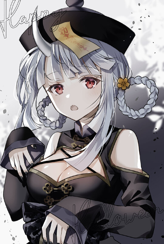 Anime Girl with Silver Hair — Black, Playful, Digital Art
