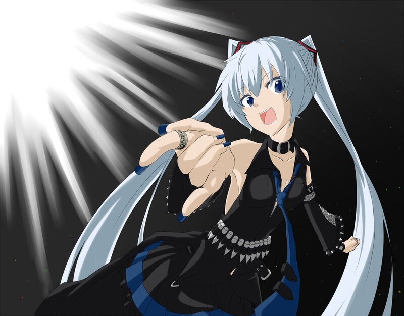 Anime Girl with Silver Hair — Black