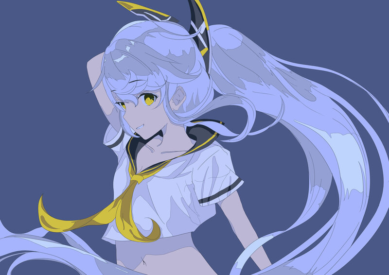 Anime Girl with Silver Hair — Blue, Calm, Digital Art, Yellow Eyes