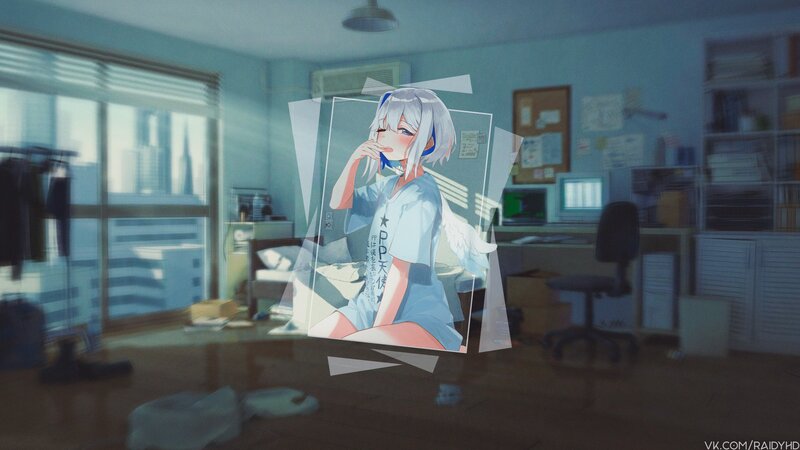 Anime Girl with Silver Hair — Blue, Calm, Morning