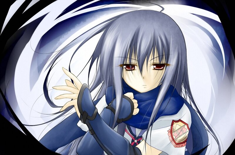 Anime Girl with Silver Hair — Blue, Dramatic, School Uniform