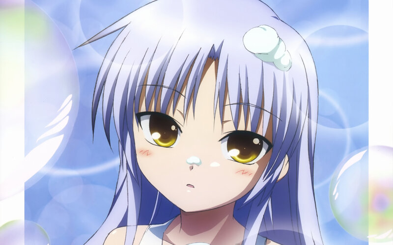 Anime Girl with Silver Hair — Blue, Dreamy, Bubbles