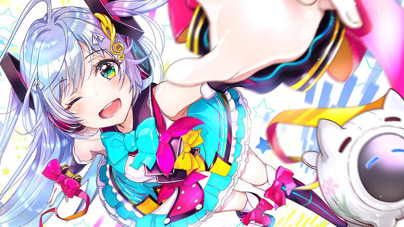 Anime Girl with Silver Hair — Blue, Playful, Digital Art, Bow