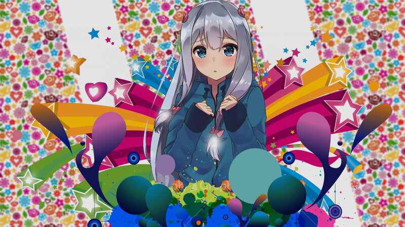 Anime Girl with Silver Hair — Blue, Playful, Digital Art