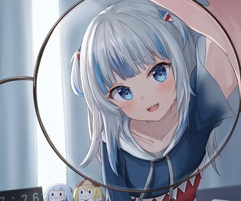 Anime Girl with Silver Hair — Blue, Playful, Morning