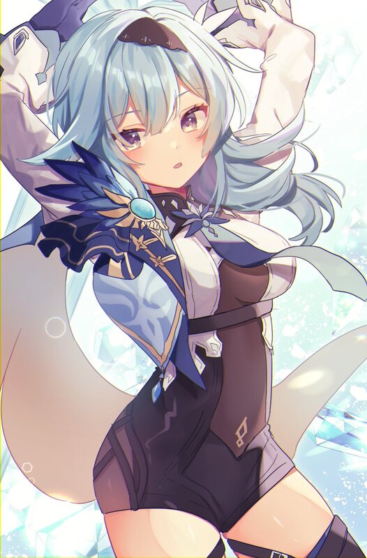 Anime Girl with Silver Hair — Blue, Playful