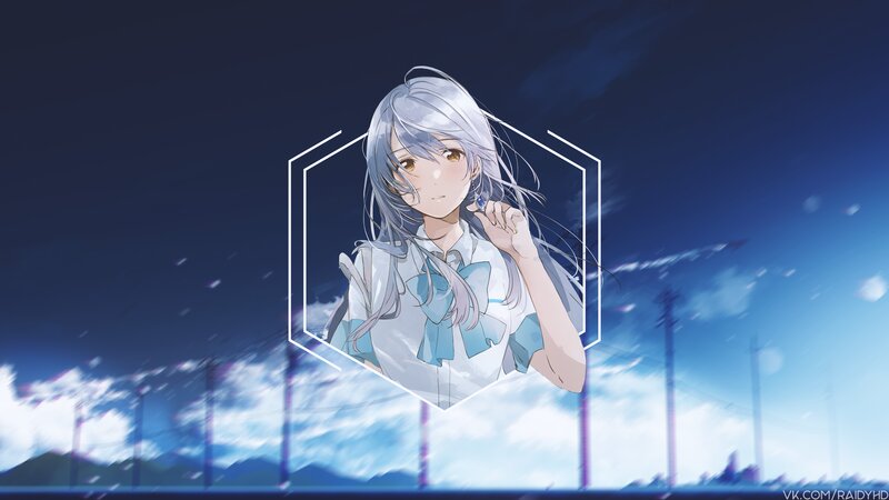 Anime Girl with Silver Hair — Blue, Serene, Afternoon, School Uniform