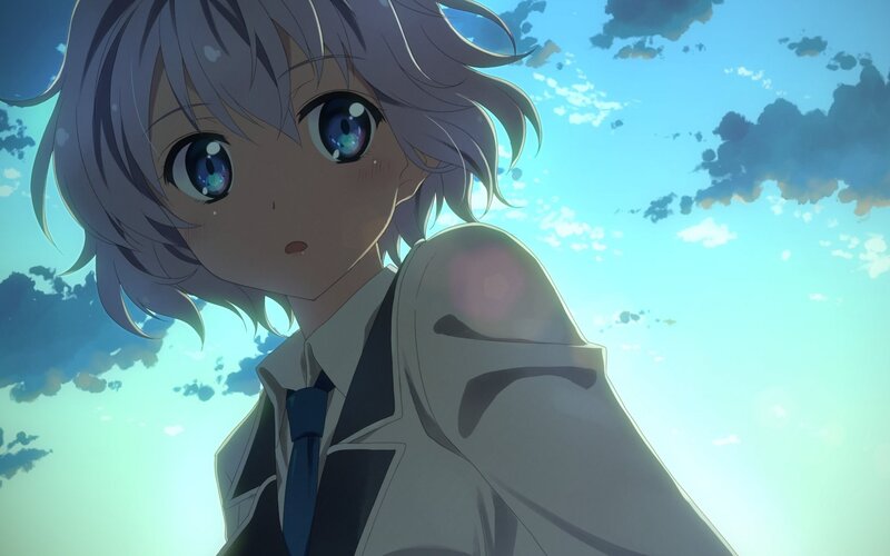 Anime Girl with Silver Hair — Blue, Serene, Afternoon, Sky