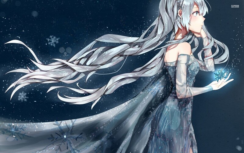 Anime Girl with Silver Hair — Blue, Serene, Magical