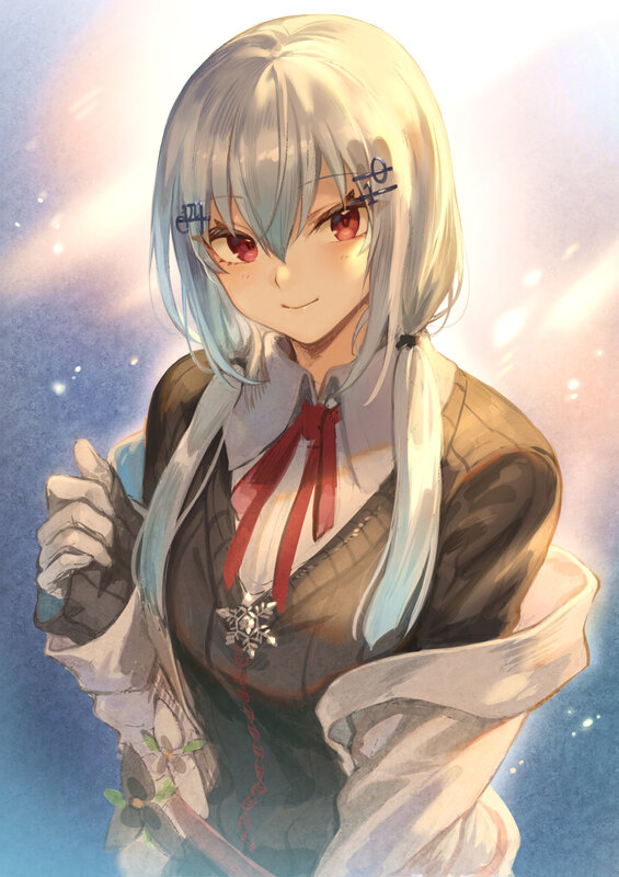 Anime Girl with Silver Hair — Blue, Serene, Winter
