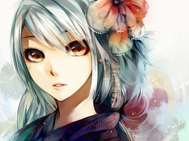 Anime Girl with Silver Hair — Calm, Digital Art