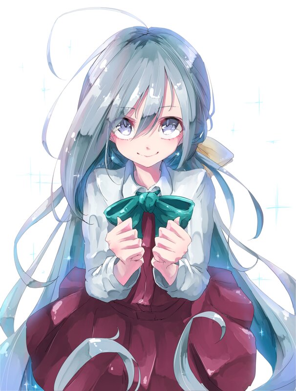 Anime Girl with Silver Hair — Cheerful, Digital Art