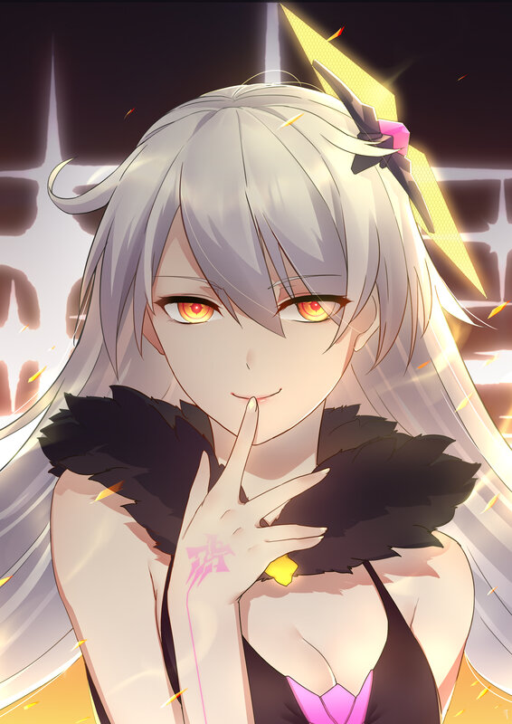 Anime Girl with Silver Hair — Dramatic, Digital Art, Red Eyes