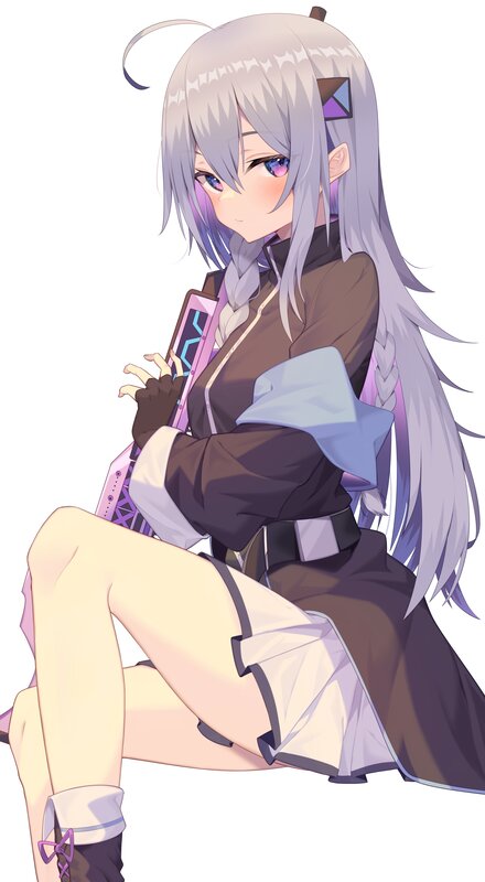 Anime Girl with Silver Hair — Gray, Calm, Guitar