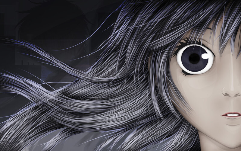 Anime Girl with Silver Hair — Gray, Dramatic, Digital Art