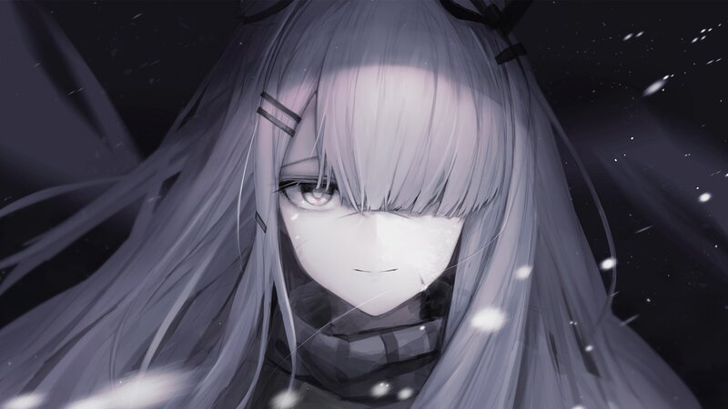 Anime Girl with Silver Hair — Gray, Dramatic, Night, Digital Art, Eyes