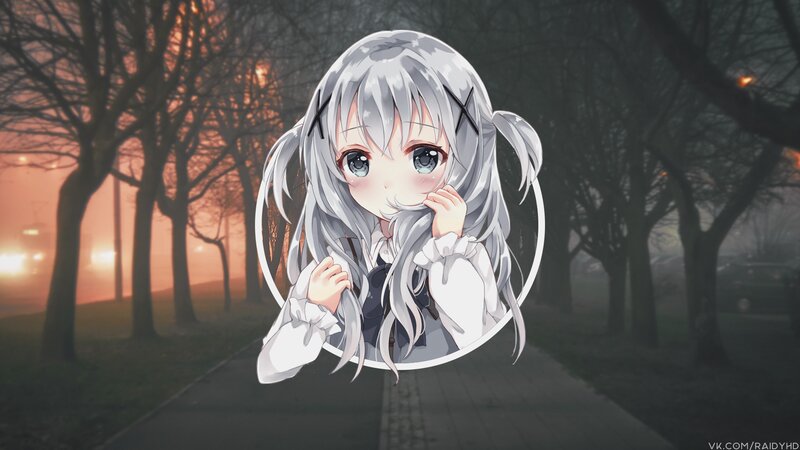 Anime Girl with Silver Hair — Gray, Dramatic, Night, Digital Art, Trees