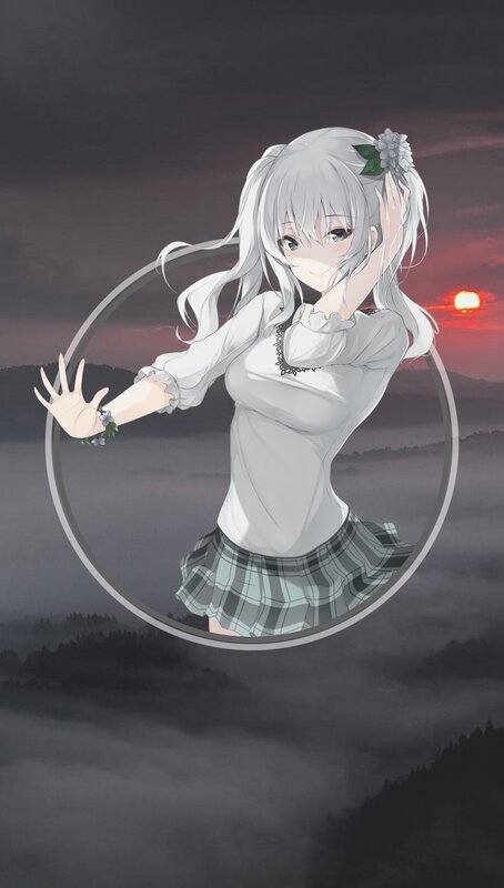 Anime Girl with Silver Hair — Gray, Dramatic, Sunset