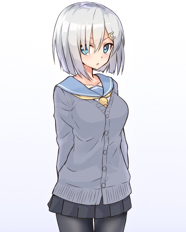 Anime Girl with Silver Hair — Gray, Neutral, School Uniform