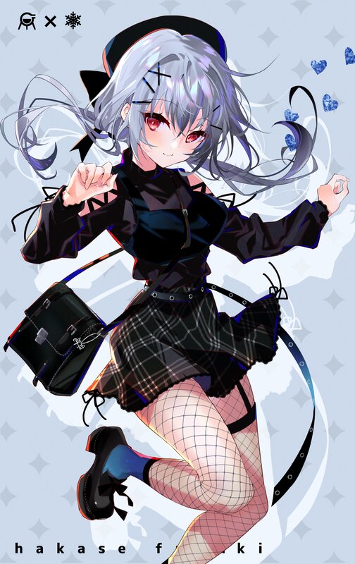 Anime Girl with Silver Hair — Gray, Playful, Plaid Skirt