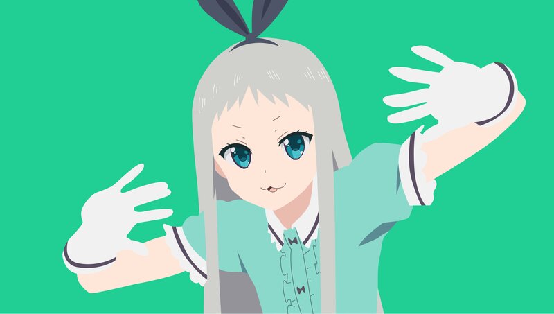 Anime Girl with Silver Hair — Green, Playful