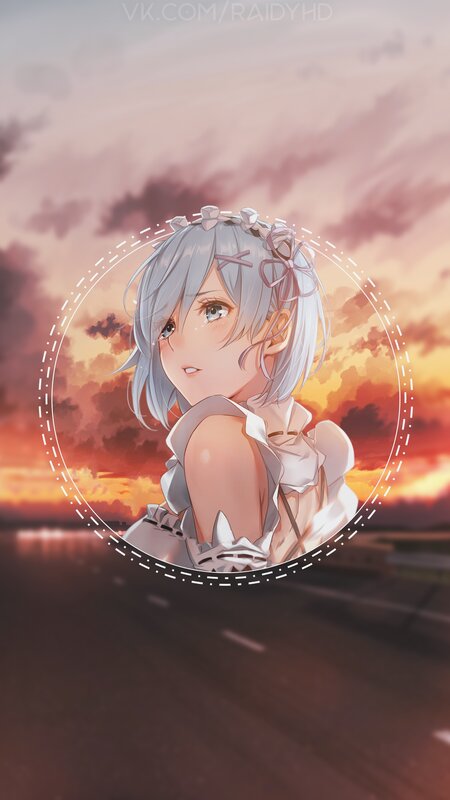 Anime Girl with Silver Hair — Orange, Dramatic, Sunset