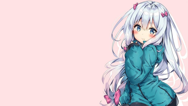 Anime Girl with Silver Hair — Pink, Calm, Pink Bows