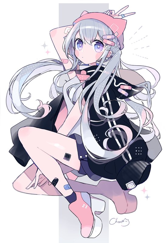 Anime Girl with Silver Hair — Pink, Playful, Digital Art
