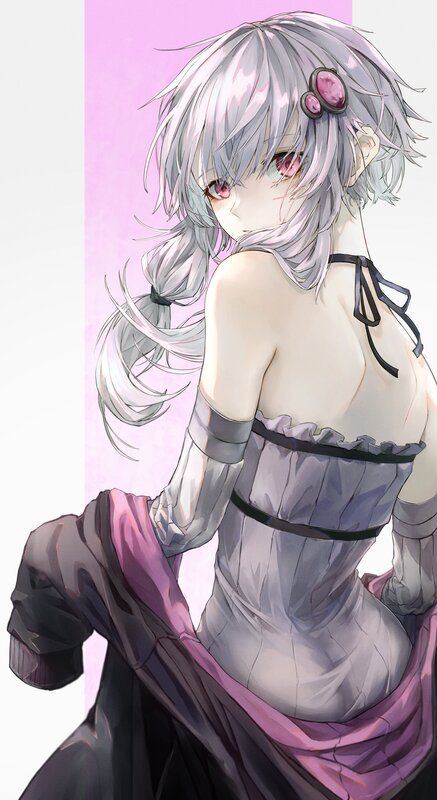 Anime Girl with Silver Hair — Purple, Dramatic, Digital Art, Dress