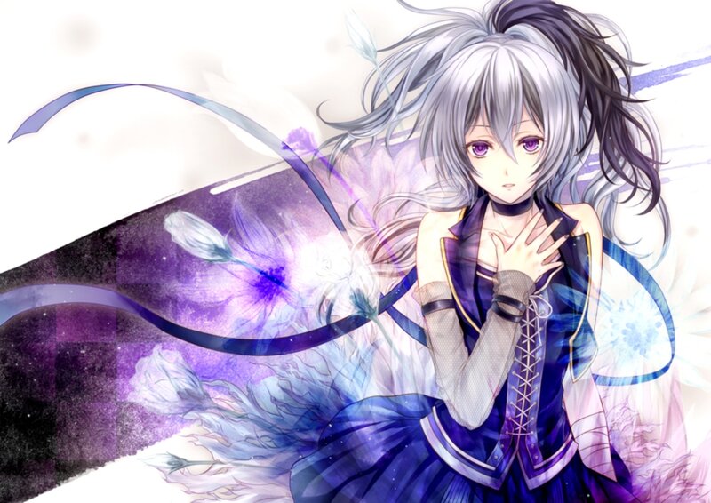 Anime Girl with Silver Hair — Purple, Dramatic, Digital Art