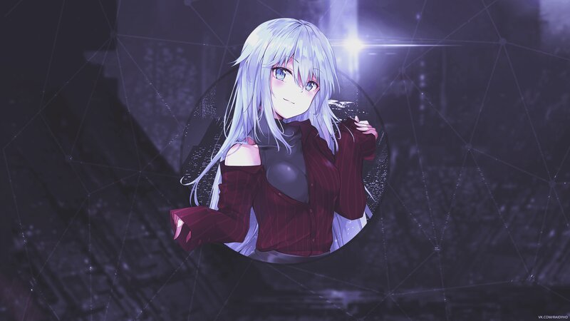 Anime Girl with Silver Hair — Purple, Dramatic, Night, Digital Art