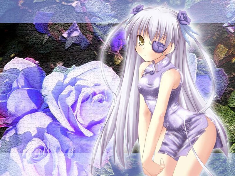 Anime Girl with Silver Hair — Purple, Dreamy