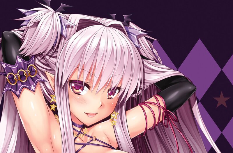 Anime Girl with Silver Hair — Purple, Playful